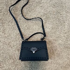 New matte black studded small handbag with strap for crossbody  as shown